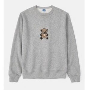 J Crew Rhinestone Teddy Bear French Terry‎ Lined Grey Cotton Sweatshirt XL